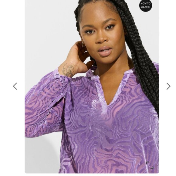 Torrid Velvet Burnout Pullover Long Sleeve Blouse - Picture 4 of 12